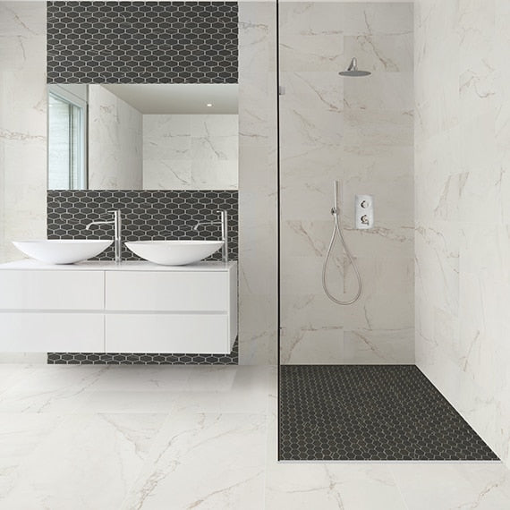 2x3 Classentino Marble Hexagon Honeycomb  Mosaic Marble-Look Matte Smooth Porcelain Tile Deep Black