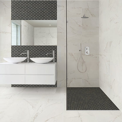 2x3 Classentino Marble Hexagon Honeycomb  Mosaic Marble-Look Matte Smooth Porcelain Tile Deep Black