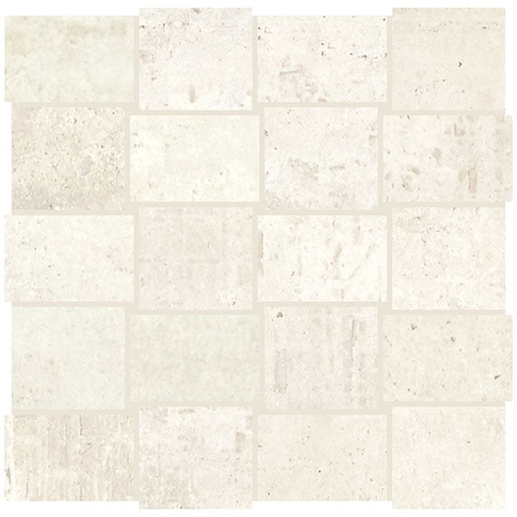 2x3 Union Basketweave  Mosaic Concrete-Look Matte Smooth Porcelain Tile Soft White