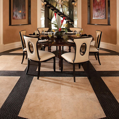 24x24 Travertine Grid Natural Stone-Look Honed Natural Travertine Tile Soft Ivory