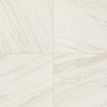 24x24 Perpetuo Light Veining  Natural Marble-Look Polished Smooth Porcelain Tile Soft White