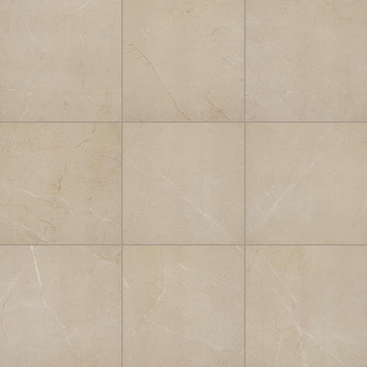 24x24 Perpetuo Light Veining  Natural Marble-Look Polished Smooth Porcelain Tile Warm Beige