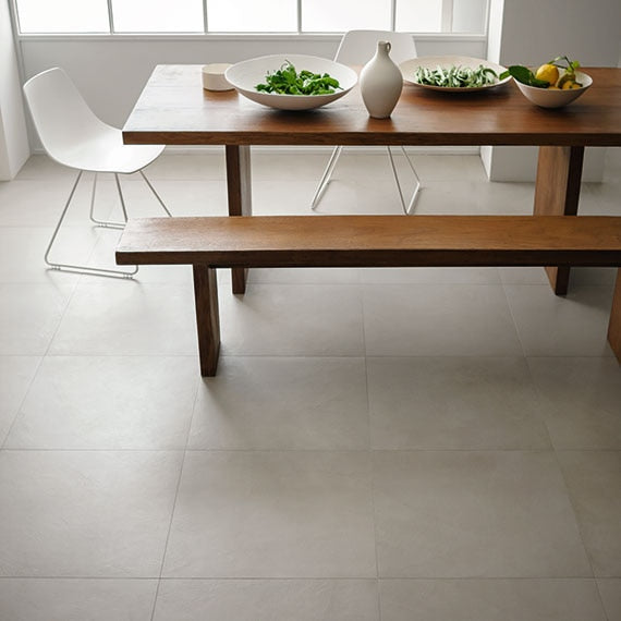 24x24 Block  Natural Concrete-Look Matte Smooth Porcelain Tile White Ivory