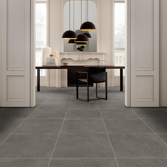 24x24 Portfolio  Natural Concrete-Look Matte Smooth Porcelain Tile Charcoal Gray