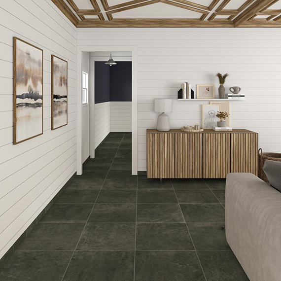 24x24 Portfolio  Natural Concrete-Look Matte Smooth Porcelain Tile Deep Black