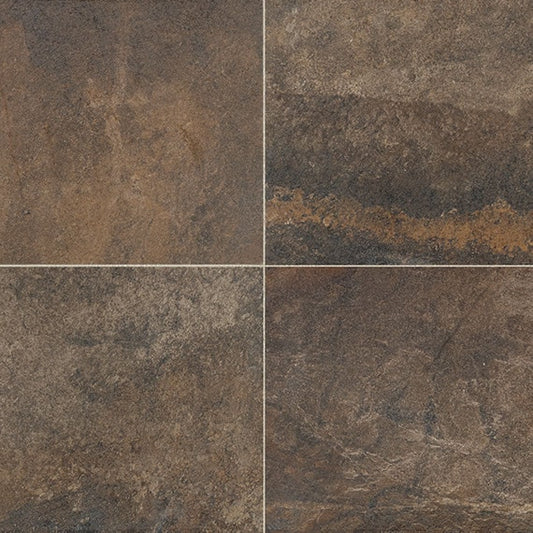 24x24 Slate Attache  Natural Stone-Look Matte Smooth Porcelain Tile Rust Brown