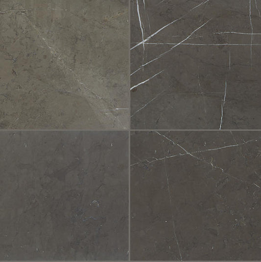 24x24 Marble Grid Medium Veining Natural Marble-Look Honed Smooth Marble Tile Charcoal Gray