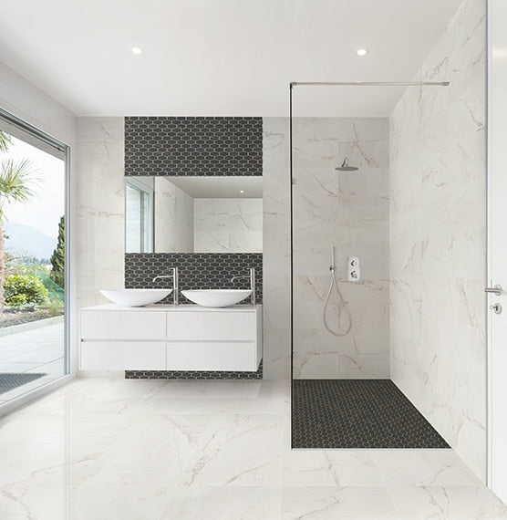 24x24 Classentino Marble  Natural Marble-Look Polished Smooth Porcelain Tile Cream White