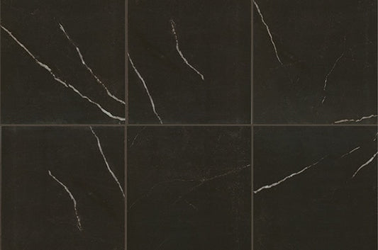 24x24 Classentino Marble  Natural Marble-Look Polished Smooth Porcelain Tile Deep Black