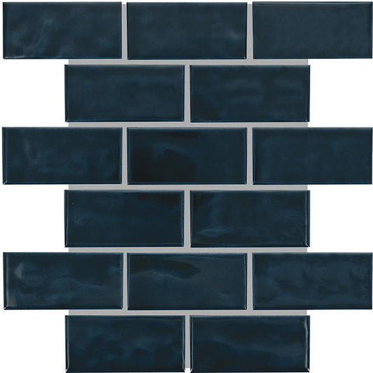 2x4 Artezen Subway Pattern  Mosaic Solid-Color Glossy Smooth Ceramic Tile Deep Blue