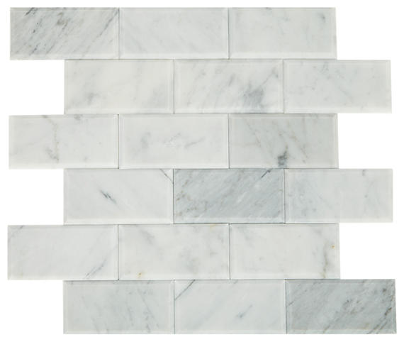 2x4 Simplystick Mosaix Subway Pattern  Mosaic Marble-Look Polished Smooth Marble Tile White Marble
