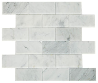 12x12 Simplystick Mosaix Subway Pattern Mosaic Marble-Look Polished Smooth Marble Tile