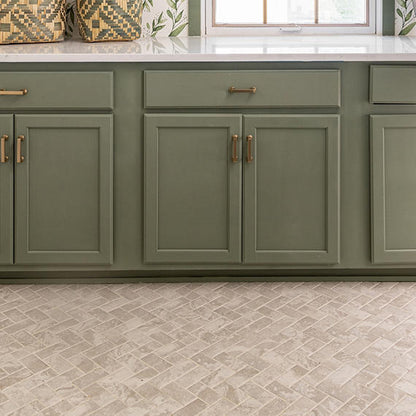 2x4 Archaia Herringbone  Mosaic Stone-Look Matte Smooth Porcelain Tile Beige