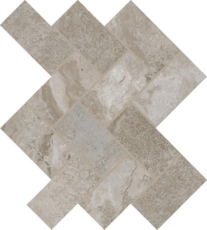 2x4 Archaia Herringbone  Mosaic Stone-Look Matte Smooth Porcelain Tile Beige Gray