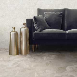 Beige Gray - 12x14 Archaia Herringbone Mosaic Stone-Look Matte Smooth Porcelain Tile