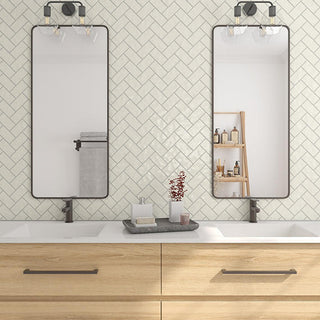 Sand Beige - 12x14 Artezen Herringbone Mosaic Solid-Color Glossy Undulated Ceramic Tile