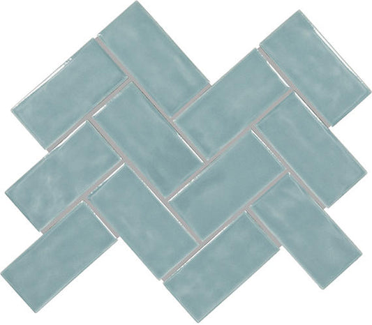 2x4 Artezen Herringbone  Mosaic Solid-Color Glossy Smooth Ceramic Tile Soft Blue