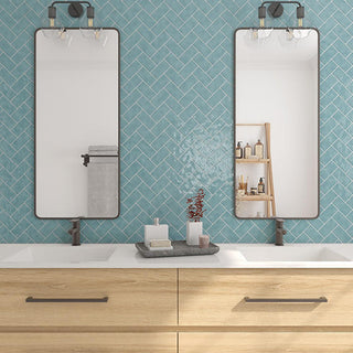 Soft Blue - 12x14 Artezen Herringbone Mosaic Solid-Color Glossy Undulated Ceramic Tile