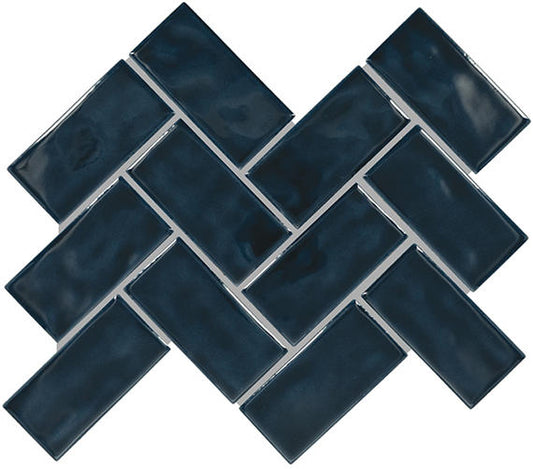 2x4 Artezen Herringbone  Mosaic Solid-Color Glossy Smooth Ceramic Tile Deep Blue