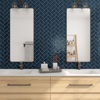 Deep Blue - 12x14 Artezen Herringbone Mosaic Solid-Color Glossy Undulated Ceramic Tile