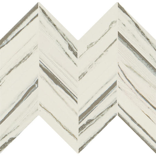 2x5 Vertuo Chevron Light Veining  Mosaic Stone-Look Matte Smooth Porcelain Tile Striped Gray