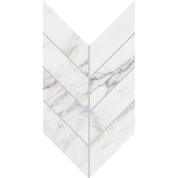 2x5 Marble Attache Lavish Chevron  Mosaic Marble-Look Polished Smooth Porcelain Tile Cream White