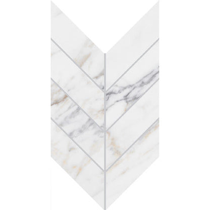 2x5 Marble Attache Lavish Chevron  Mosaic Marble-Look Polished Smooth Porcelain Tile Cream White