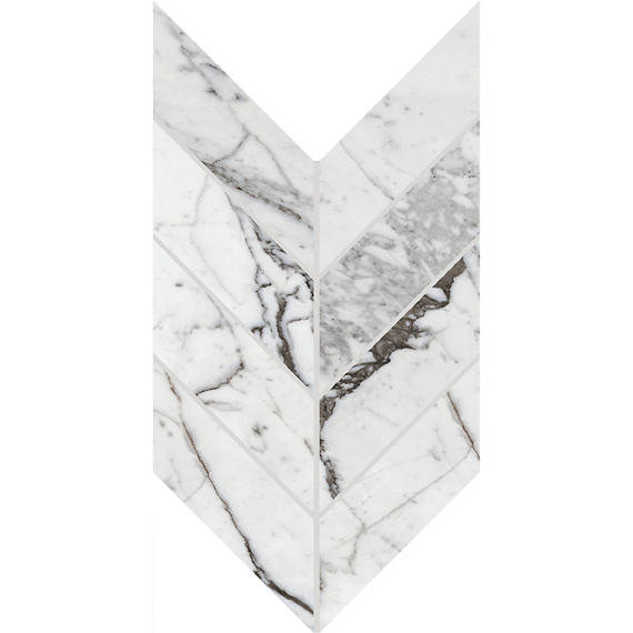 2x5 Marble Attache Lavish Chevron  Mosaic Marble-Look Polished Smooth Porcelain Tile Light Gray