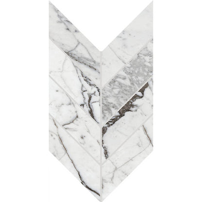 2x5 Marble Attache Lavish Chevron  Mosaic Marble-Look Polished Smooth Porcelain Tile Light Gray