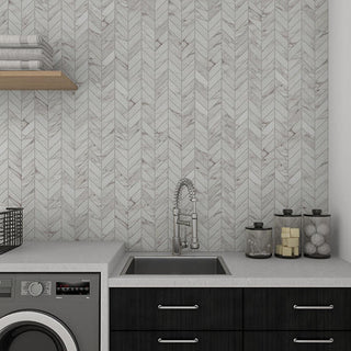 Light Gray - 7x14 Marble Attache Lavish Chevron Mosaic Marble-Look Polished Smooth Porcelain Tile