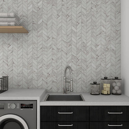 2x5 Marble Attache Lavish Chevron  Mosaic Marble-Look Polished Smooth Porcelain Tile Light Gray