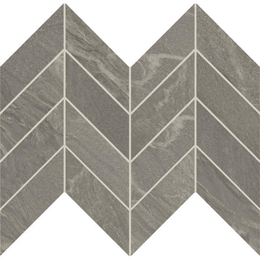 2x5 Vertuo Chevron Scratch Resistant Light Veining Mosaic Stone-Look Matte Smooth Porcelain Tile Warm Gray