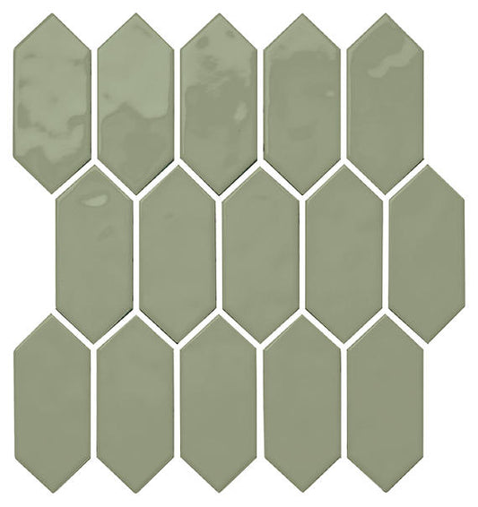 11x12 Mythology Picket  Mosaic Solid-Color Glossy Smooth Ceramic Tile Olive Green