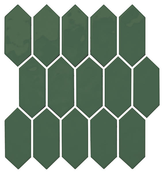 11x12 Mythology Picket  Mosaic Solid-Color Glossy Smooth Ceramic Tile Forest Green