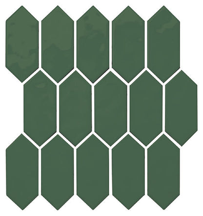 11x12 Mythology Picket  Mosaic Solid-Color Glossy Smooth Ceramic Tile Forest Green