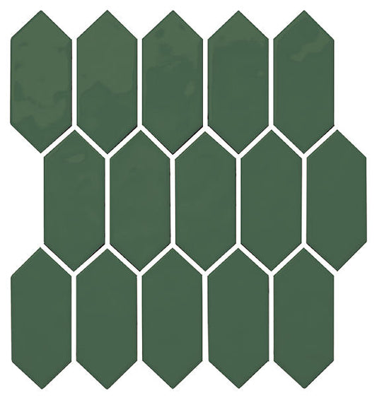 11x12 Mythology Picket  Mosaic Solid-Color Glossy Smooth Ceramic Tile Forest Green