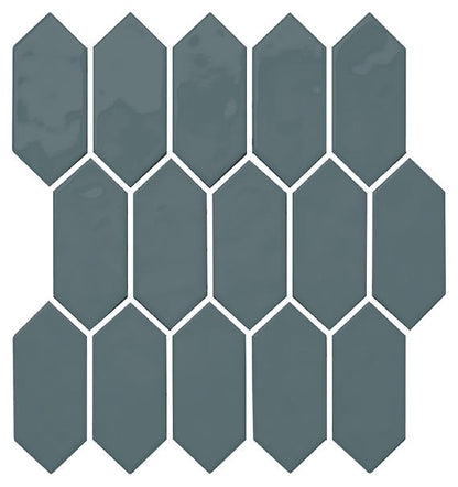 11x12 Mythology Picket  Mosaic Solid-Color Glossy Smooth Ceramic Tile Deep Teal