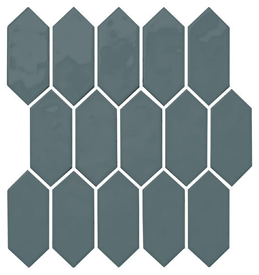 11x12 Mythology Picket  Mosaic Solid-Color Glossy Smooth Ceramic Tile Deep Teal