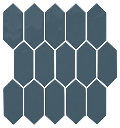 11x12 Mythology Picket  Mosaic Solid-Color Glossy Smooth Ceramic Tile Ocean Blue