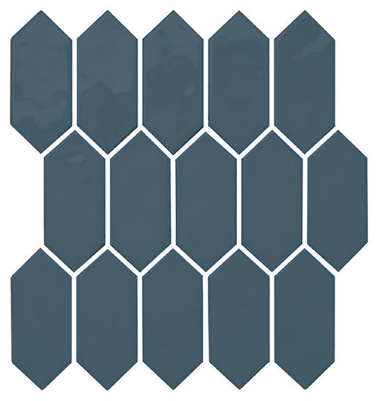 11x12 Mythology Picket  Mosaic Solid-Color Glossy Smooth Ceramic Tile Ocean Blue