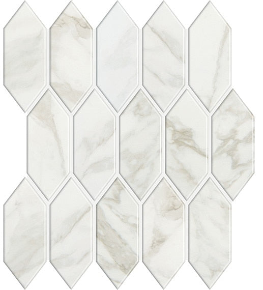 11x12 Marble Obsession Picket Mosaic Marble-Look Satin Smooth Porcelain Tile