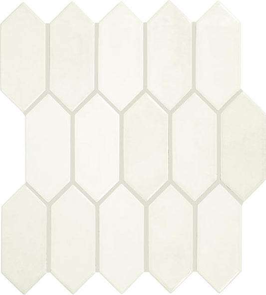 2x5 Studio Haven Picket  Mosaic Solid-Color Glossy Smooth Ceramic Tile Cream White
