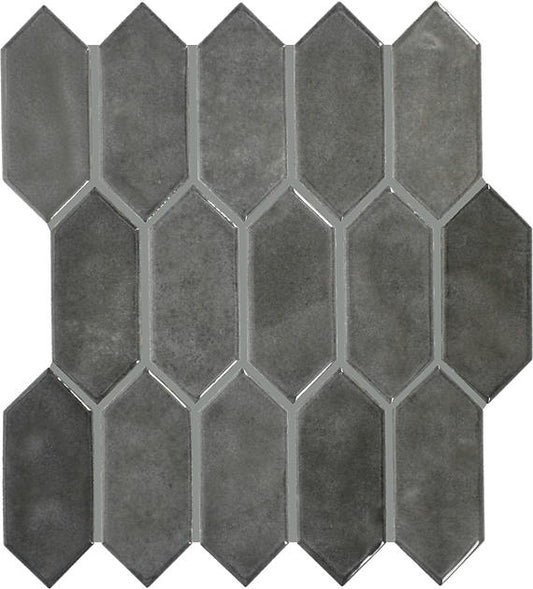 2x5 Studio Haven Picket  Mosaic Solid-Color Glossy Smooth Ceramic Tile Dark Gray