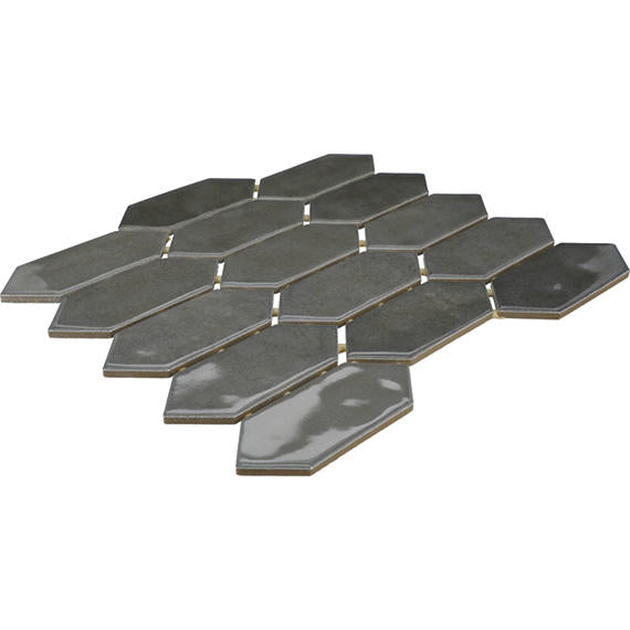 2x5 Studio Haven Picket  Mosaic Solid-Color Glossy Smooth Ceramic Tile Dark Gray