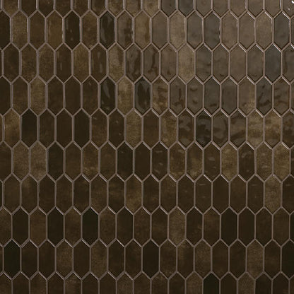 2x5 Studio Haven Picket  Mosaic Solid-Color Glossy Smooth Ceramic Tile Deep Brown