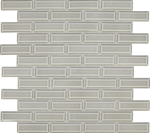 2x6 Revalia Remix Subway Pattern  Mosaic Solid-Color Glossy Beveled Ceramic Tile Light Gray