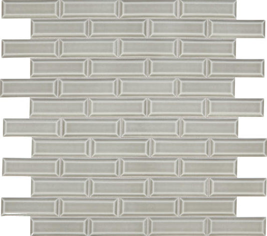 2x6 Revalia Remix Subway Pattern  Mosaic Solid-Color Glossy Beveled Ceramic Tile Light Gray
