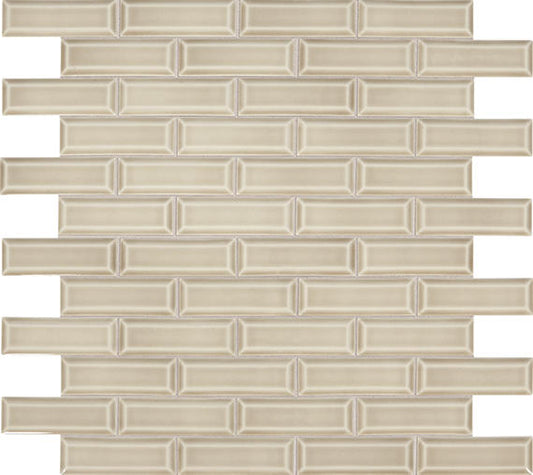 2x6 Revalia Remix Subway Pattern  Mosaic Solid-Color Glossy Beveled Ceramic Tile Warm Beige