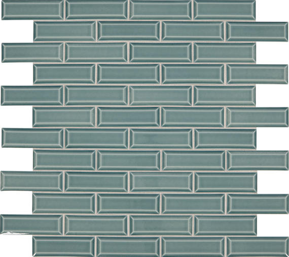 2x6 Revalia Remix Subway Pattern  Mosaic Solid-Color Glossy Beveled Ceramic Tile Dusty Teal