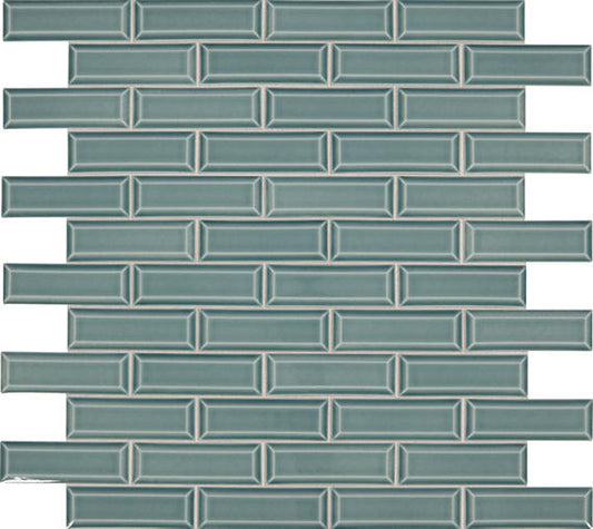 2x6 Revalia Remix Subway Pattern  Mosaic Solid-Color Glossy Beveled Ceramic Tile Dusty Teal
